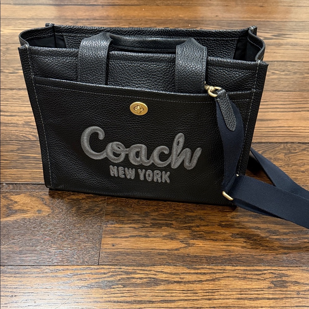 Coach Black Leather Tote with Logo